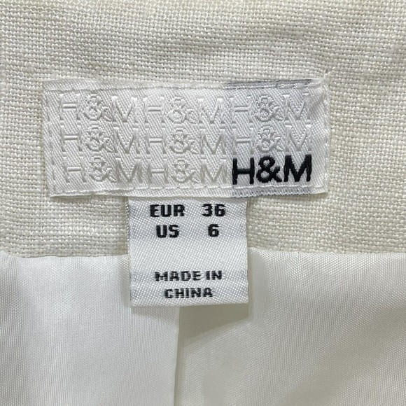 H&M Womens Jacket Blazer Sz 6 Linen Beige Button Front Long Sleeve - Picture 12 of 16